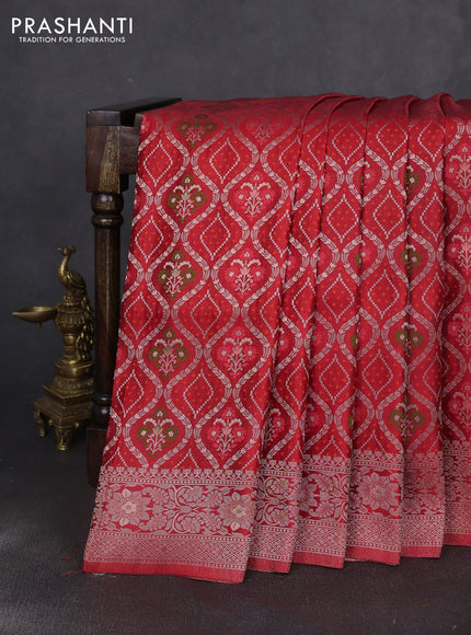 Banarasi silk saree red with allover zari woven brocade weaves and zari woven border