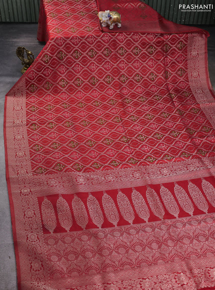 Banarasi silk saree red with allover zari woven brocade weaves and zari woven border