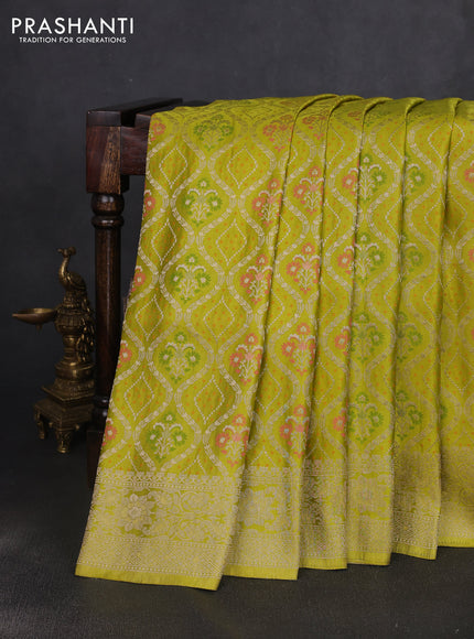 Banarasi silk saree lime green with allover zari woven brocade weaves and zari woven border