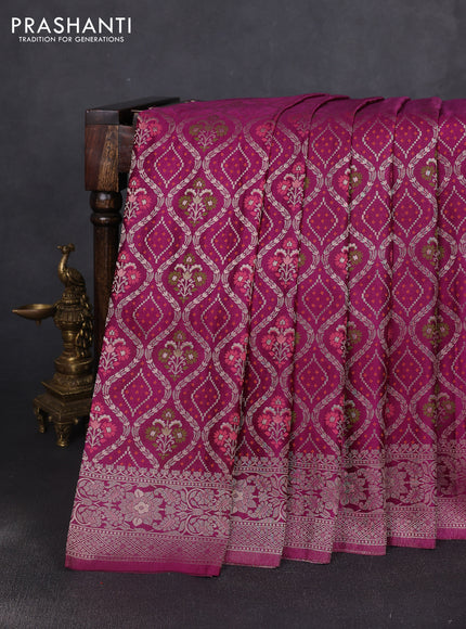 Banarasi silk saree wine shade with allover zari woven brocade weaves and zari woven border