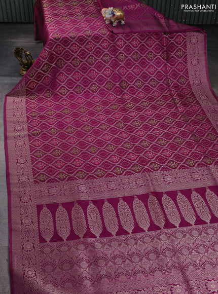 Banarasi silk saree wine shade with allover zari woven brocade weaves and zari woven border