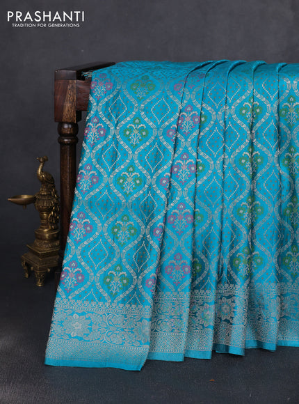 Banarasi silk saree cs blue with allover zari woven brocade weaves and zari woven border