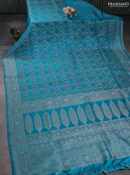 Banarasi silk saree cs blue with allover zari woven brocade weaves and zari woven border