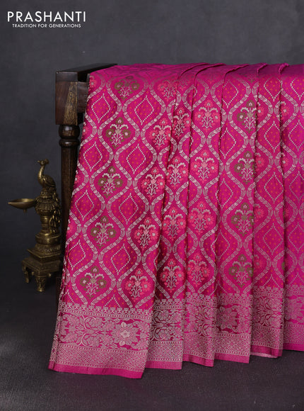 Banarasi silk saree magenta pink with allover zari woven brocade weaves and zari woven border