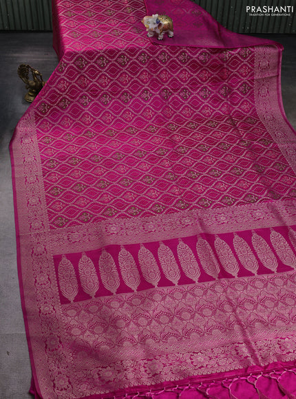 Banarasi silk saree magenta pink with allover zari woven brocade weaves and zari woven border