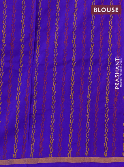 Uppada block printed saree dual shade of pinkish orange and royal blue with prints and small zari woven border
