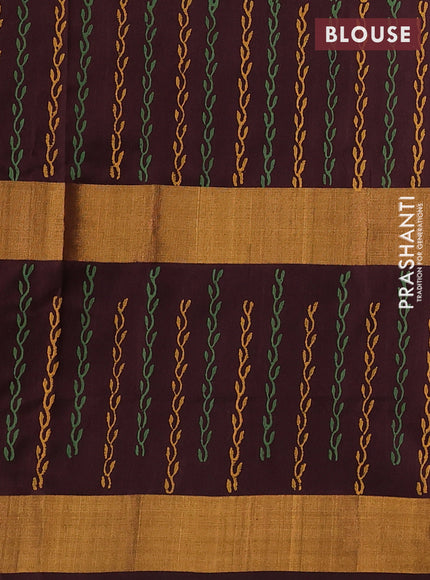 Uppada block printed saree grey and coffee brown with butta prints and long printed zari woven border