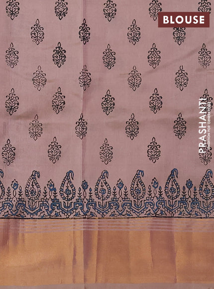 Uppada block printed saree black and beige with butta prints and zari woven border