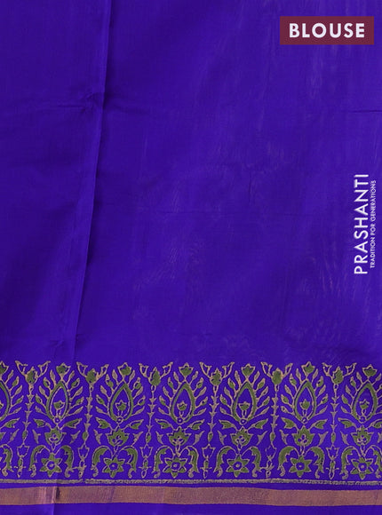 Uppada block printed saree cream and royal blue with butta prints and small zari woven border