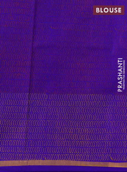 Uppada block printed saree pink and royal blue with kalamkari prints and small zari woven border