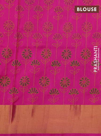 Uppada block printed saree orange and pink with butta prints and zari woven border