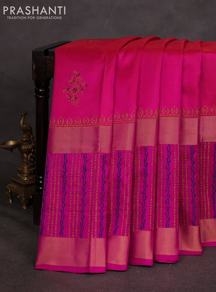 Uppada block printed saree dual shade of pinkish orange and pink with butta prints and long printed border