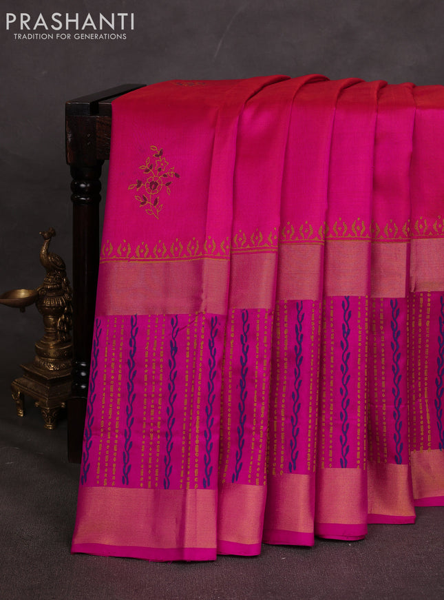 Uppada block printed saree dual shade of pinkish orange and pink with butta prints and long printed border