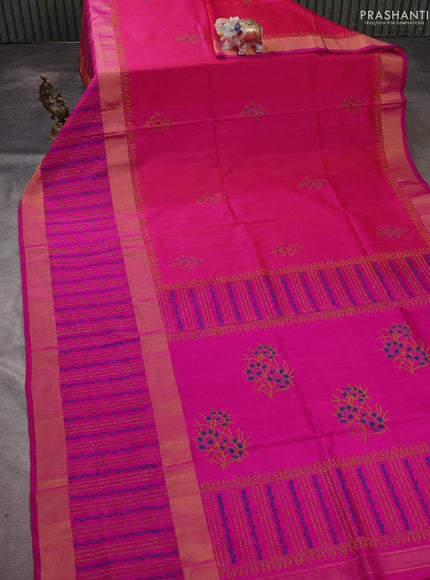Uppada block printed saree dual shade of pinkish orange and pink with butta prints and long printed border