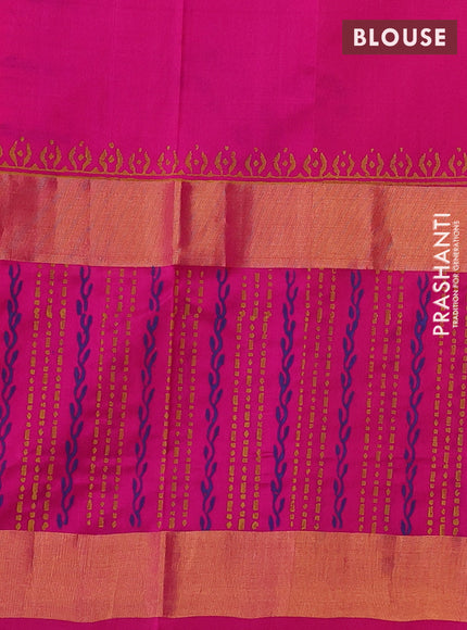 Uppada block printed saree dual shade of pinkish orange and pink with butta prints and long printed border