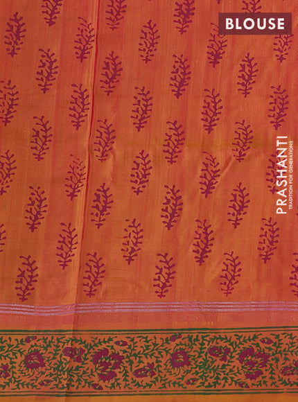 Uppada block printed saree dual shade of pink and mustard yellow with butta prints and printed border