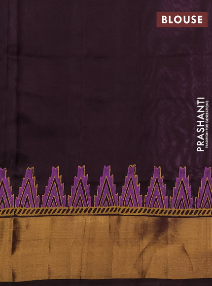 Uppada block printed saree lavender and coffee brown with prints and zari woven border