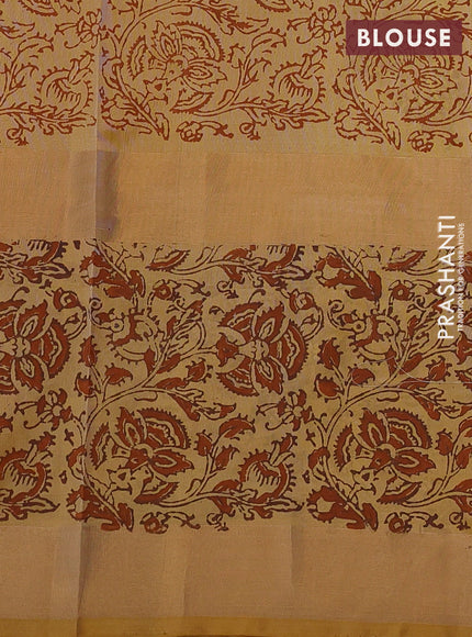 Uppada block printed saree cream and mustard yellow with butta prints and long printed zari woven border