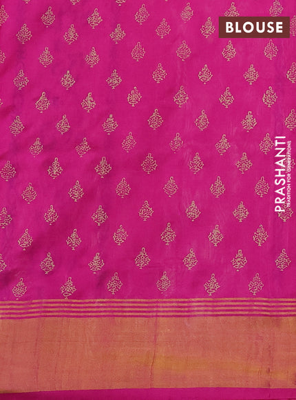 Uppada block printed saree cream and pink with butta prints and zari woven border