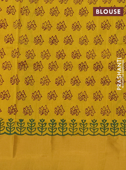 Uppada block printed saree coffee brown and mustard yellow with butta prints and long printed zari woven border