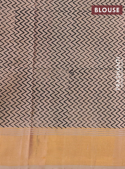 Uppada block printed saree black and beige with butta prints and long printed zari woven border