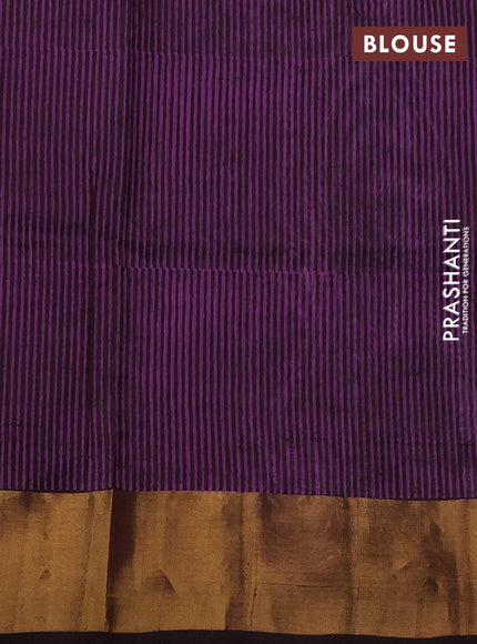 Uppada block printed saree lavender and coffee brown with paisley butta prints and zari woven border
