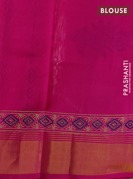 Uppada block printed saree off white and pink with box type butta prints and zari woven border