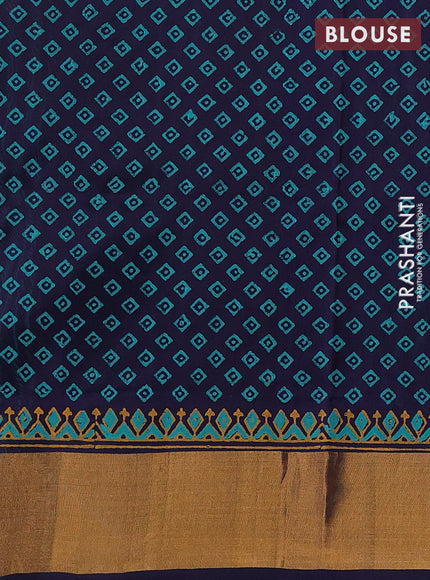 Uppada block printed saree teal green and navy blue with butta prints and zari woven border