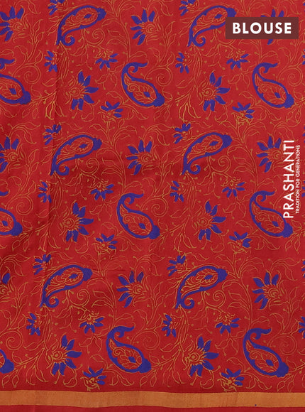Uppada block printed saree blue and red with butta prints and long printed border