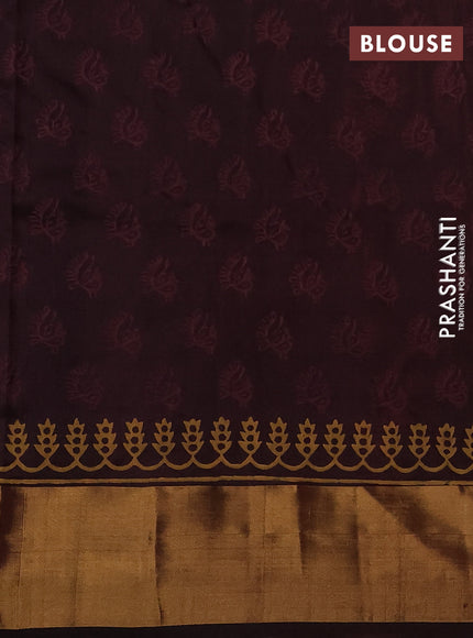 Uppada block printed saree orange and coffee brown with butta prints and zari woven border