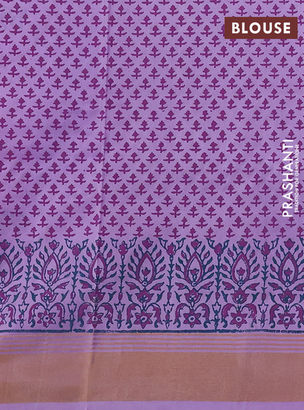 Uppada block printed saree cs blue and lavender with butta prints and long printed zari woven border