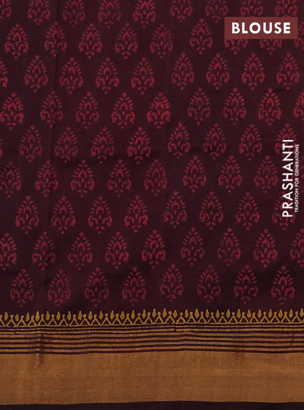 Uppada block printed saree dark mustard and coffee brown with butta prints and zari woven border