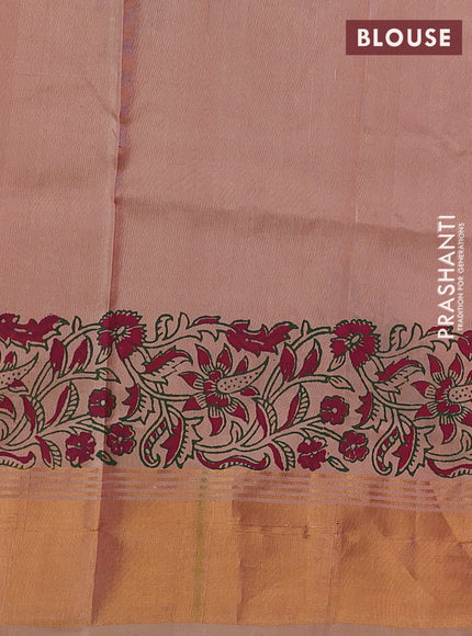 Uppada block printed saree pink and beige with butta prints and zari woven border
