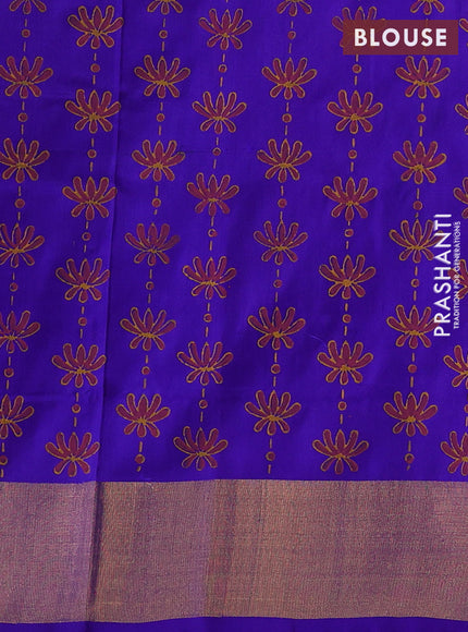 Uppada block printed saree dual shade of pink and royal blue with butta prints and zari woven border