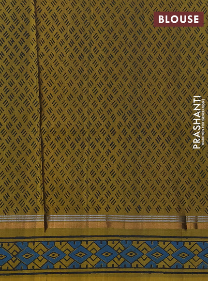 Uppada block printed saree black and mustard yellow with butta prints and printed border