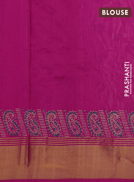 Uppada block printed saree off white and pink with butta prints and zari woven border
