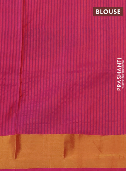 Uppada block printed saree orange and pink with butta prints and zari woven border