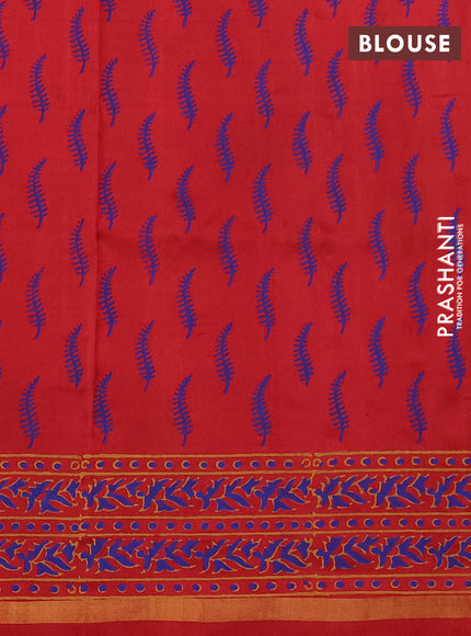 Uppada block printed saree dark blue and red with butta prints and printed zari border