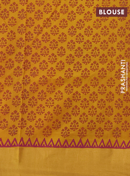 Uppada block printed saree pink and yellow with prints and zari woven border