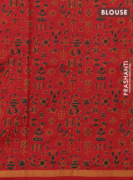 Uppada block printed saree green and red with butta prints and long printed zari border
