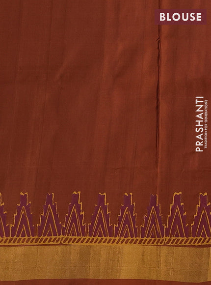 Uppada block printed saree rust shade with geometric prints and zari woven border