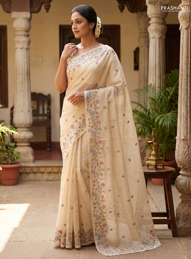 Kota silk saree sandal with embroidery work and floral convent embroidery border