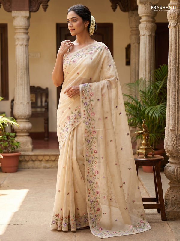 Kota silk saree sandal with embroidery work and floral convent embroidery border
