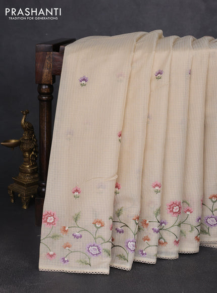 Kota silk saree sandal with embroidery work and floral convent embroidery border