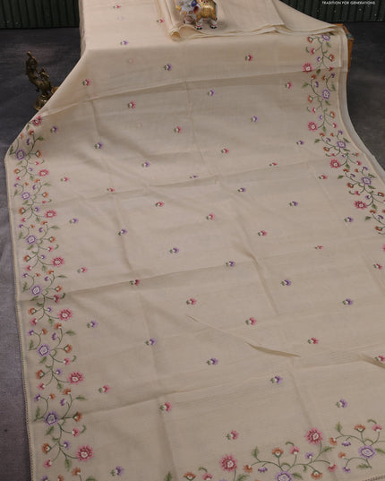 Kota silk saree sandal with embroidery work and floral convent embroidery border
