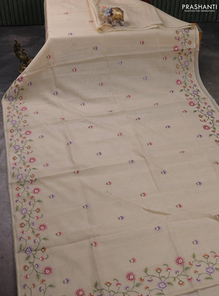 Kota silk saree sandal with embroidery work and floral convent embroidery border
