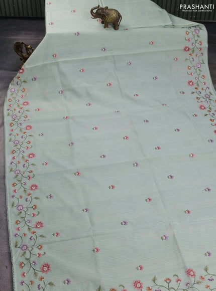 Kota silk saree pastel green with embroidery work and floral convent embroidery border