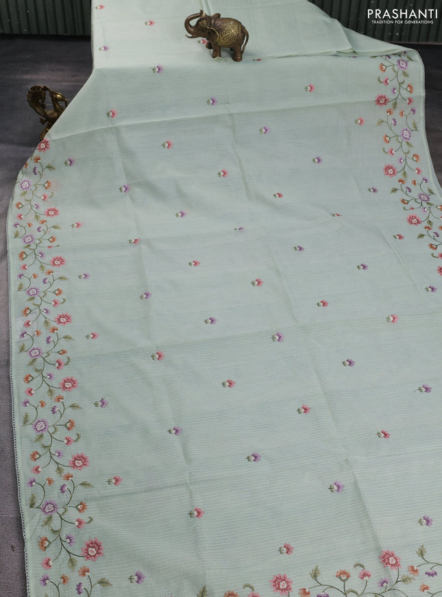 Kota silk saree pastel green with embroidery work and floral convent embroidery border