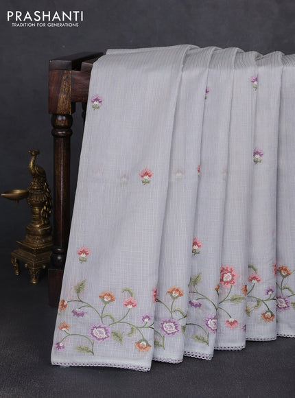 Kota silk saree grey with embroidery work and floral convent embroidery border