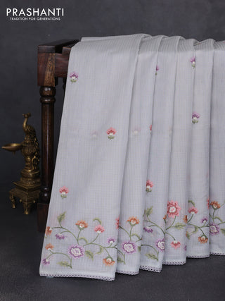 Kota silk saree grey with embroidery work and floral convent embroidery border